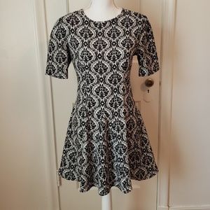 Black white fit and flare dress